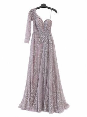 Catwalk 10330 One-Shoulder Lavender Evening Gown with Beaded Lace